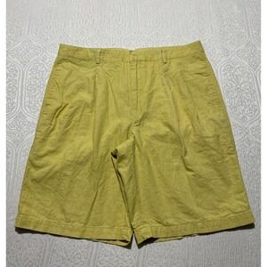 Y2K B.D. Baggies Mens 36 Citron Yellow Linen Cotton Blend Pleated Front Shorts